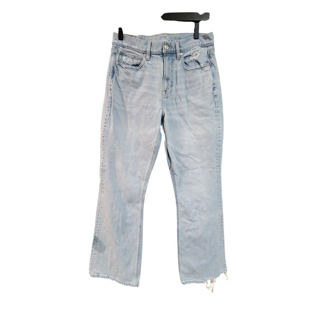 American Eagle Womens 90s Flare Light Wash Distressed Denim Jeans Size 6